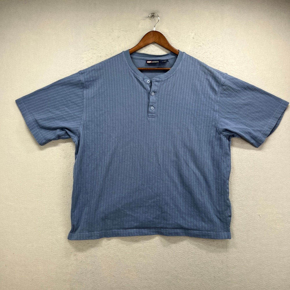 Vintage Faded Glory Henley Shirt Mens 2XL Blue Ribbed Short Sleeve Casual Y2K
